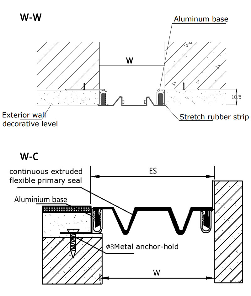 drawing details of Flush Rubber Wall Expansion Joint Cover(W-W,W-C) 1